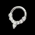 Clustered Prong Set Round CZ with Center Marquise CZ Front Facing Hinged Segment Clicker Hoop Earring / Nosering – Titanium