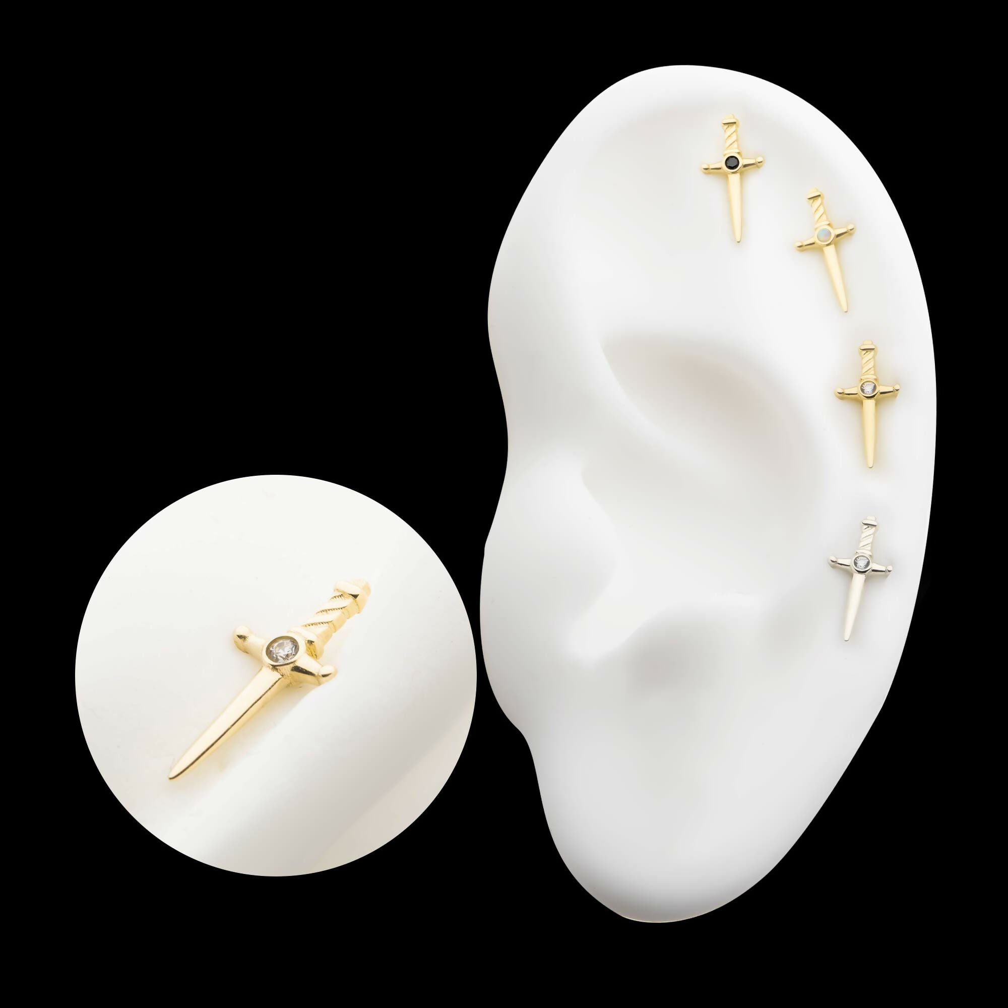 14Kt Gold Threadless Dagger Top with Bezel Gem/Opal