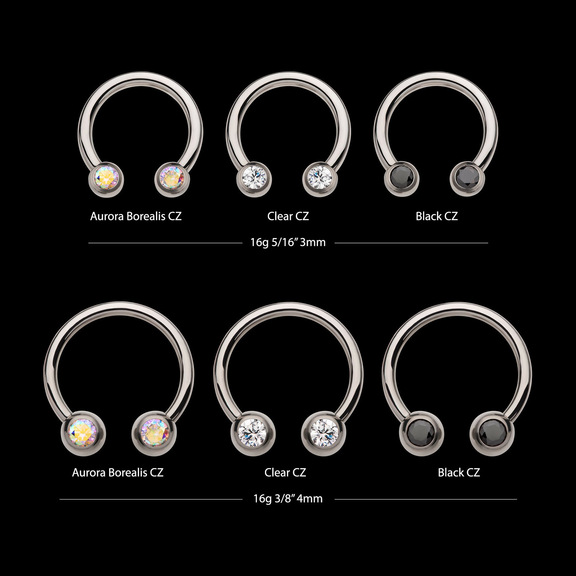Internally Threaded Forward Facing Bezel Set Round Gem Circular Barbell Earring / Nosering – Titanium