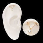 14Kt Gold Threadless Hidden Helix Curved Bar Top with Gem Chain Dangle