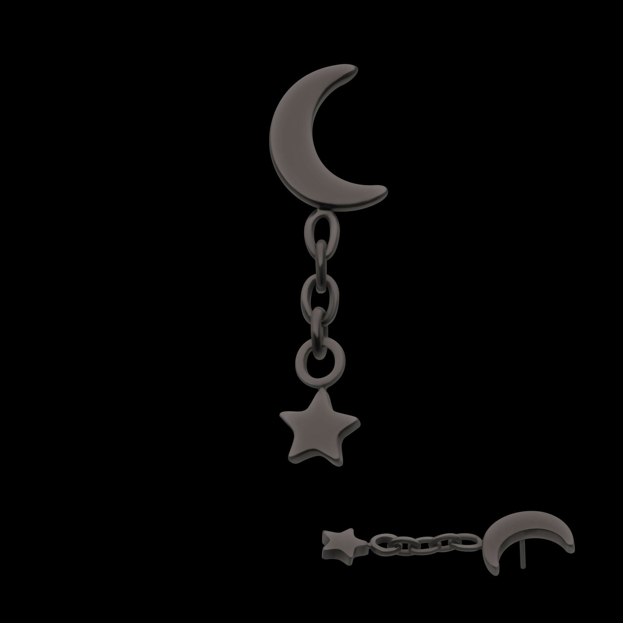 Black PVD Titanium Threadless Crescent Moon Top with Star Dangle