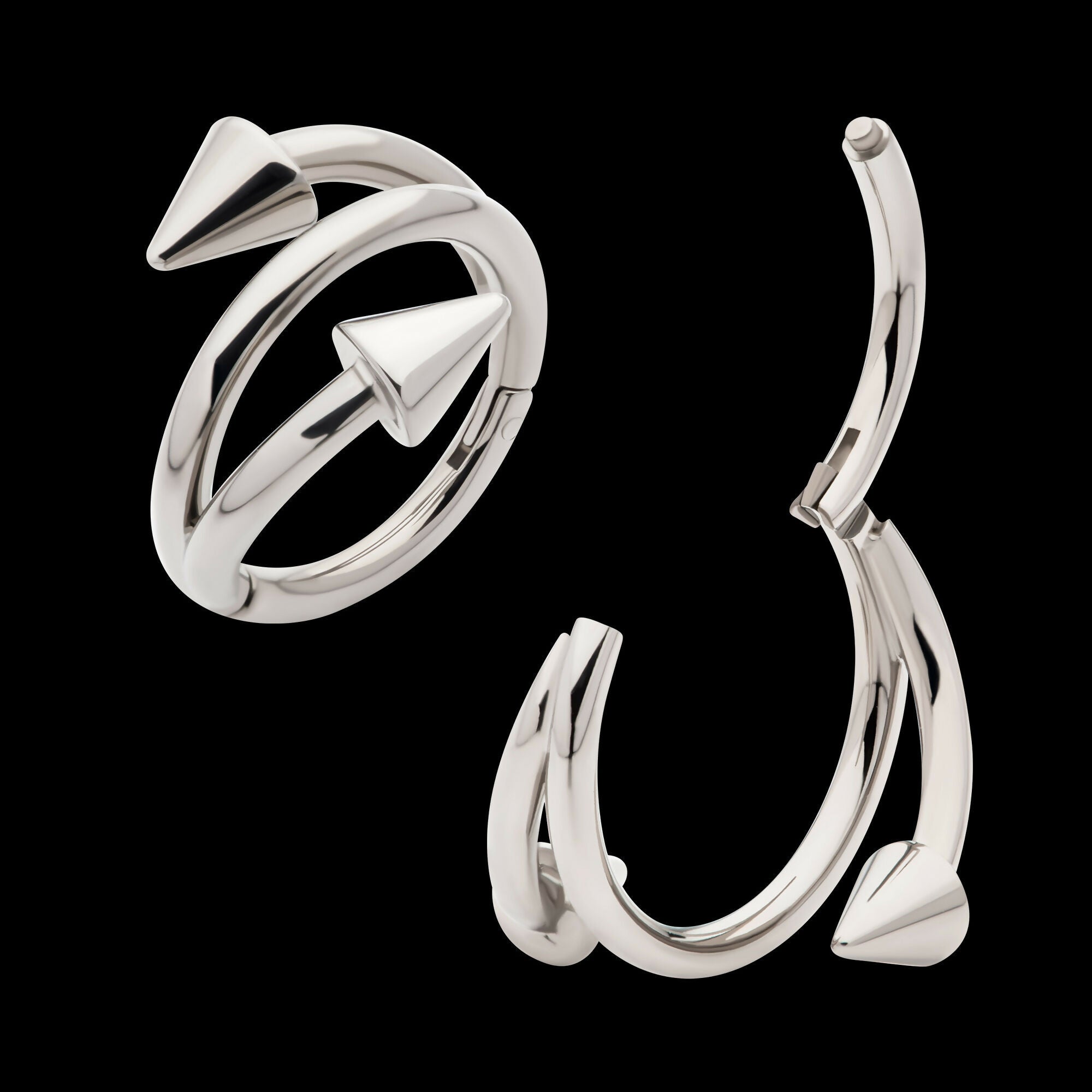 Double Ended Twist Side Facing Hinged Segment Clicker with Spikes Hoop Earring / Nosering – Titanium