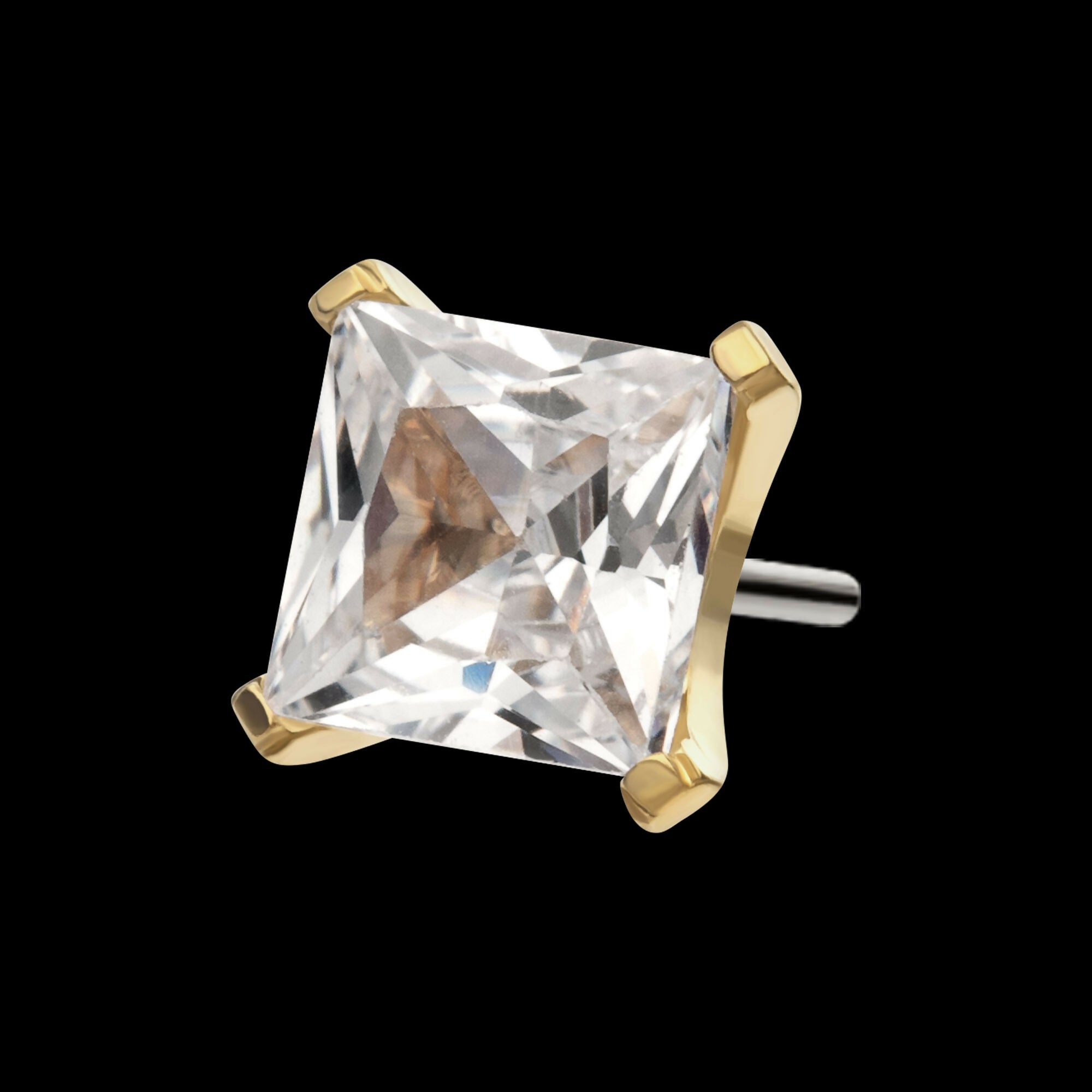 14Kt Gold Threadless 4 Prong Set Princess Cut Gem Top