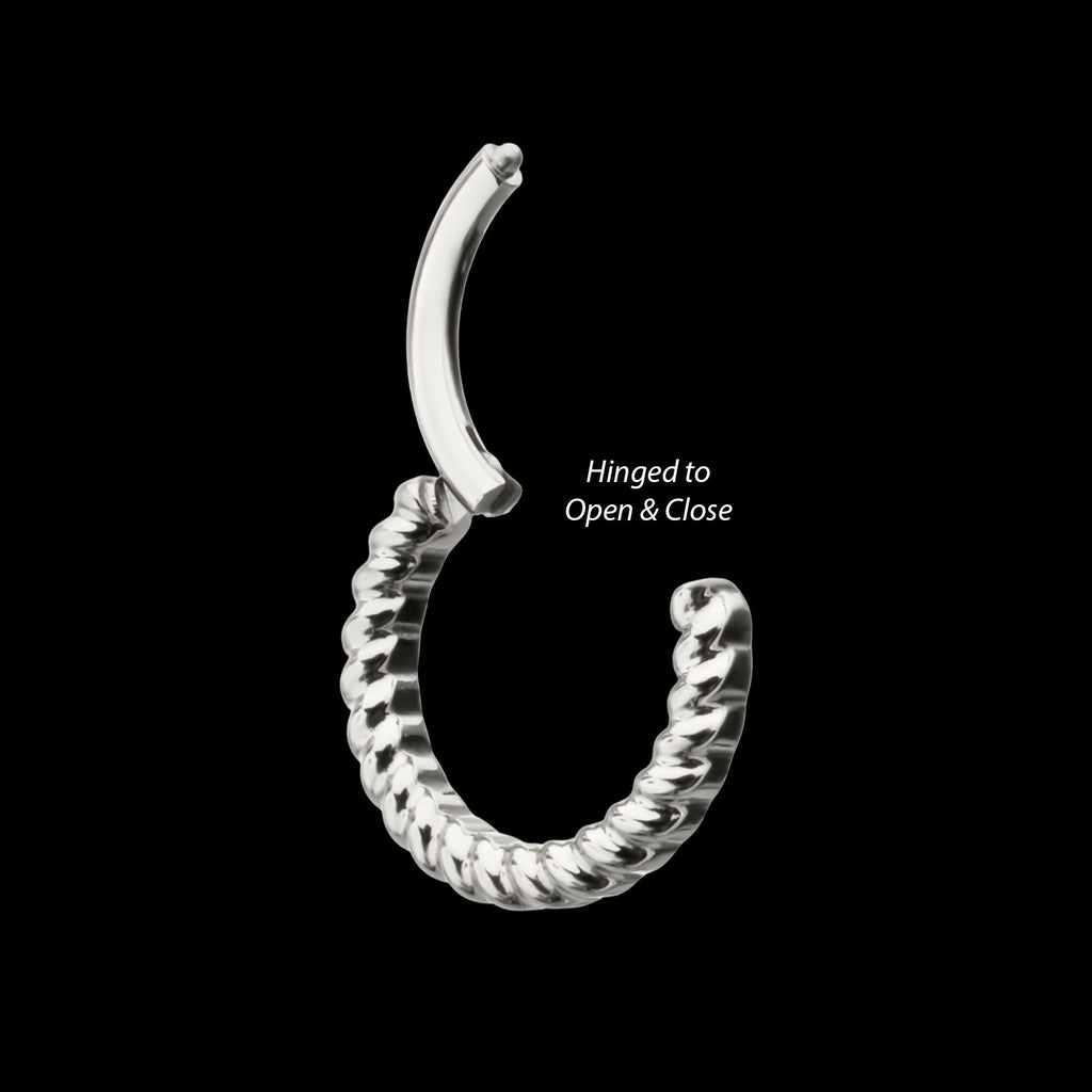 Twisted Rope Front Facing Hinged Segment Clicker Hoop Earring / Nosering – Titanium