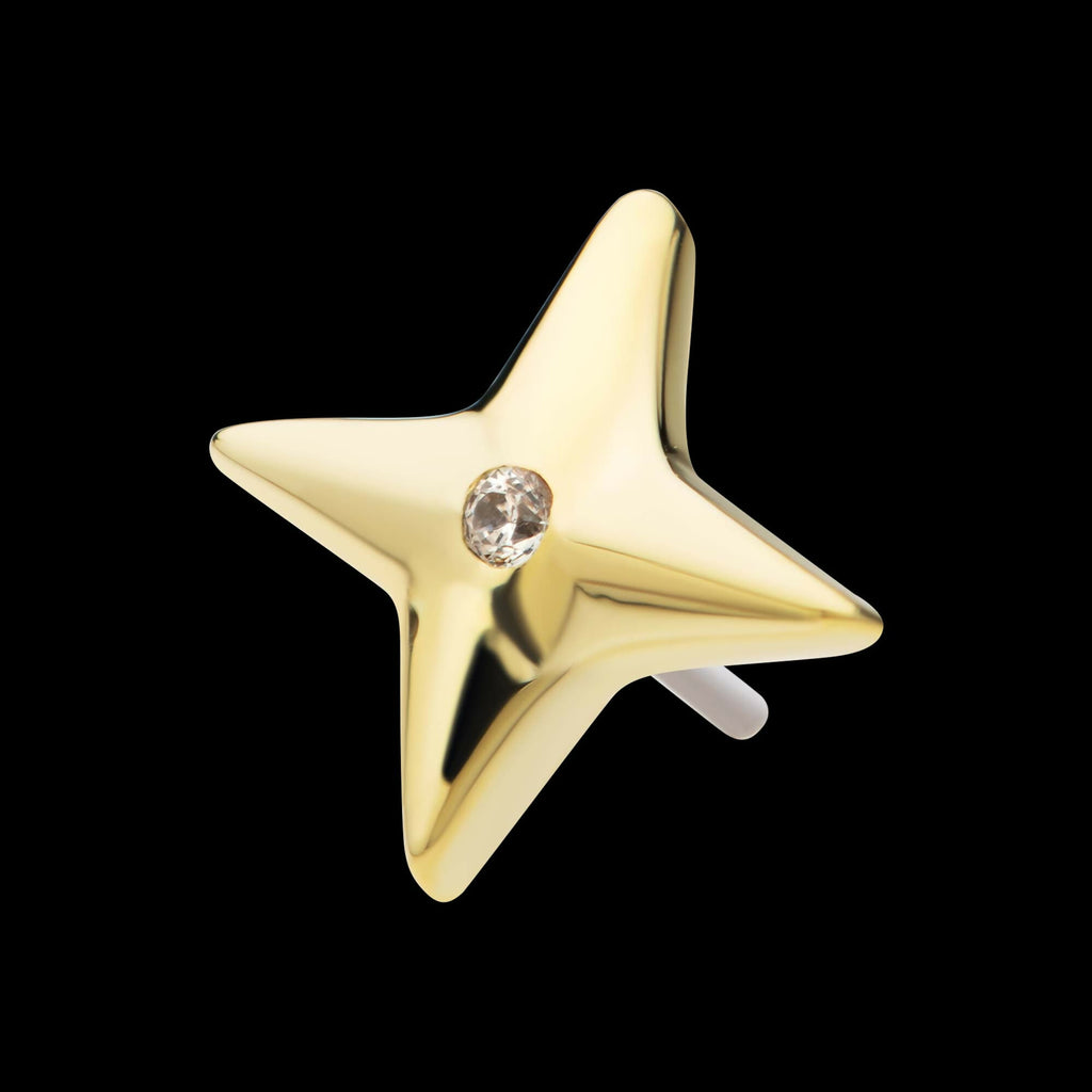 14Kt Gold Threadless Celestial Star with Central CZ Gem Top