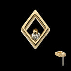 14Kt Gold Threadless Cut Out Rhombus Shape Top with Prong Set Round Lab-Grown Rhombus