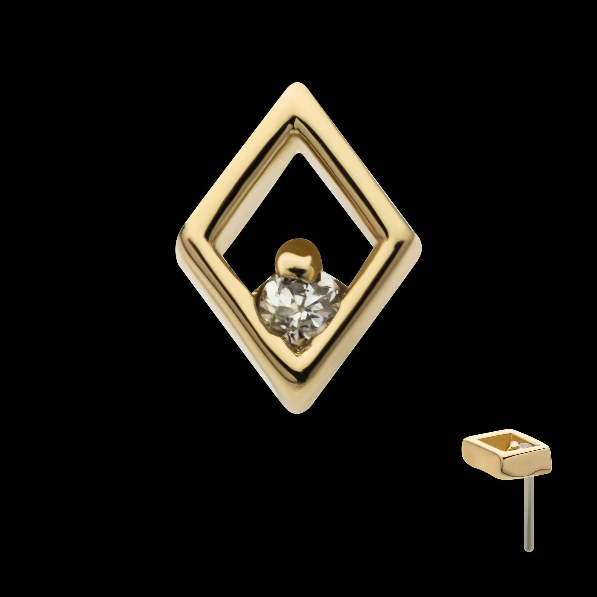 14Kt Gold Threadless Cut Out Rhombus Shape Top with Prong Set Round Lab-Grown Rhombus