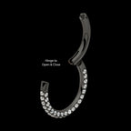 Black PVD Titanium 3 Row Pave Set 0.8mm Round Gem Hinged Segment Clicker Hoop Earring / Nosering