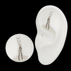 Titanium Threadless Triple Round AAA CZ Top with 2 Dangle Chains