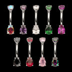 Internally Threaded Double Prong Set Teardrop Gem Fixed Bottom Navel Earring / Nosering – Titanium