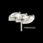 Titanium Threadless Prong Set Marquise CZ Diagonal 3-Cluster Top