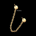 24Kt Gold PVD Titanium Threadless Duo Bezel Round CZ with Rolo Chain Dangle Tops