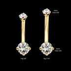Internally Threaded Double Round 4-Prong Clear Lab-Grown Diamonds Fixed Bottom Navel Earring / Nosering – 14Kt Gold