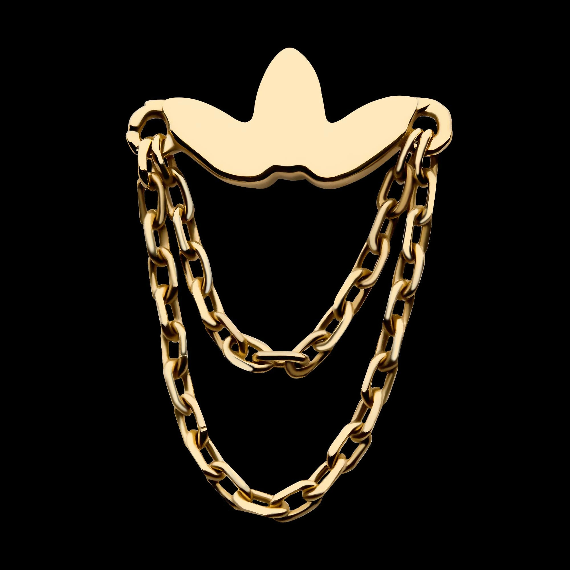 14Kt Yellow Gold Threadless Flower Top with 2 Dangling Chains