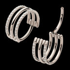 CNC Set Clear CZ in 2 Side Hoops Triple Row Side Facing Hinged Segment Clicker Earring / Nosering – Titanium