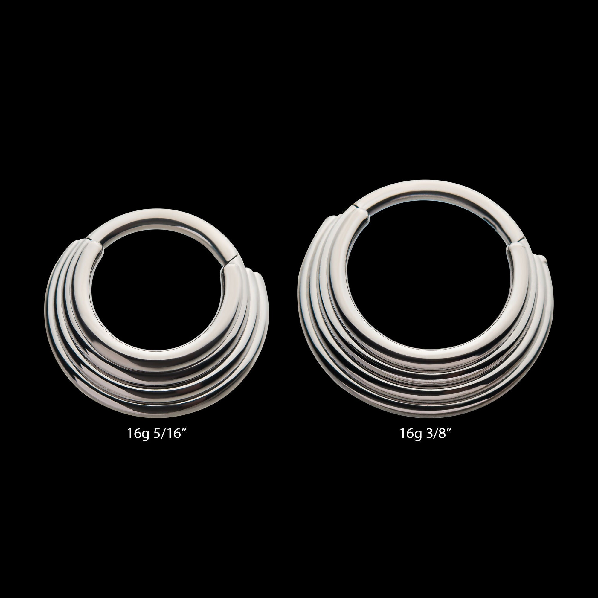 Four Stacked Front Facing Hinged Segment Clicker Hoop Earring / Nosering – Titanium