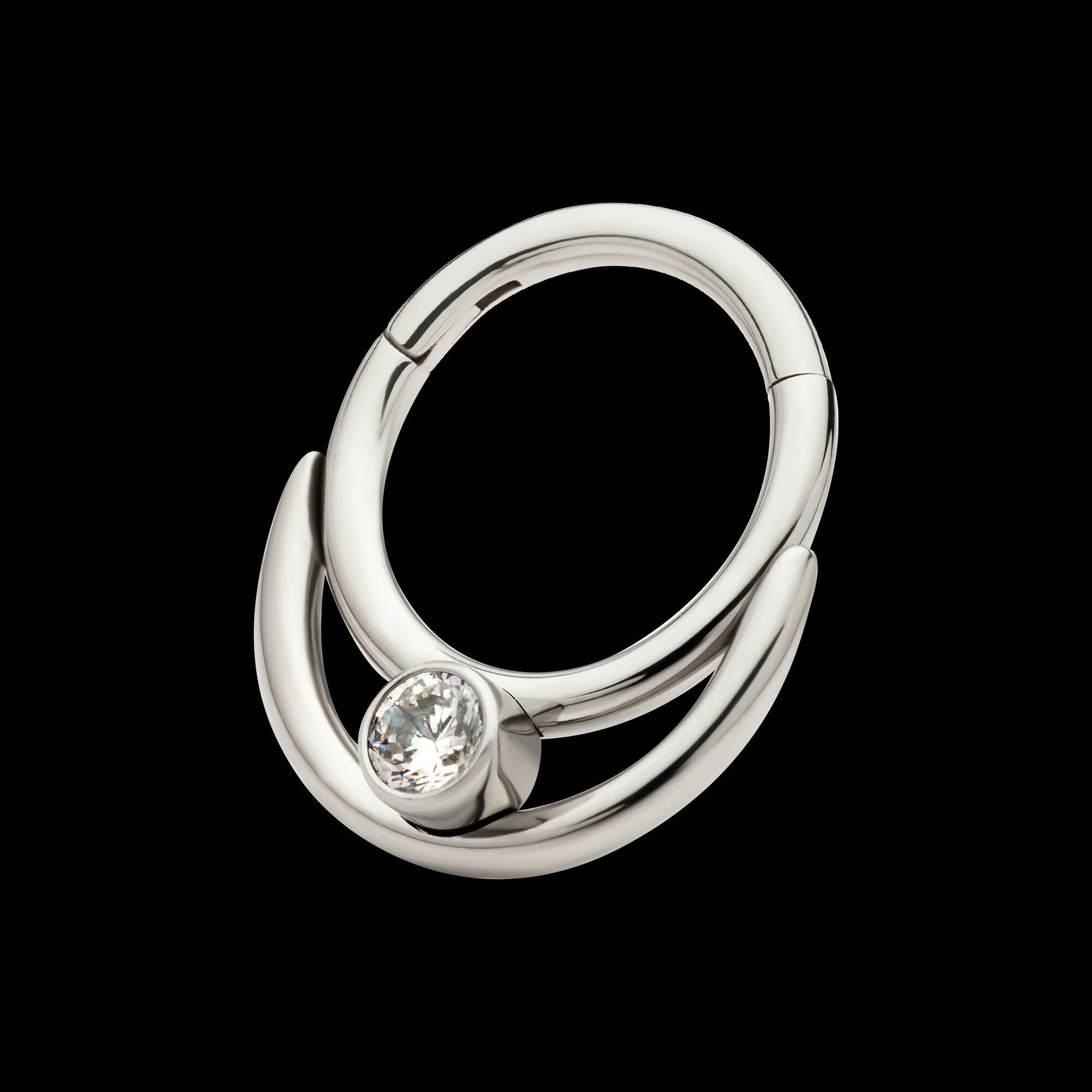 Double Hoop with Round Bezel Set Gem/Opal Front Facing Hinged Segment Clicker Earring / Nosering – Titanium