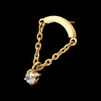 24Kt Gold PVD Titanium Threadless Curved Bar Top with Prong Set Gem Chain Dangle