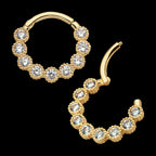 14Kt Yellow Gold with 9-Cluster Bezel Set Clear CZ Beaded Edge Front Facing Hinged Segment Clicker