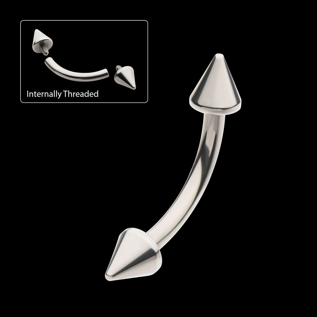 Internally Threaded Spike End Curved Barbell Earring / Nosering – Titanium