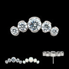 Titanium Threadless Semi-Bezel Set Round Gem/Opal 5-Cluster Top