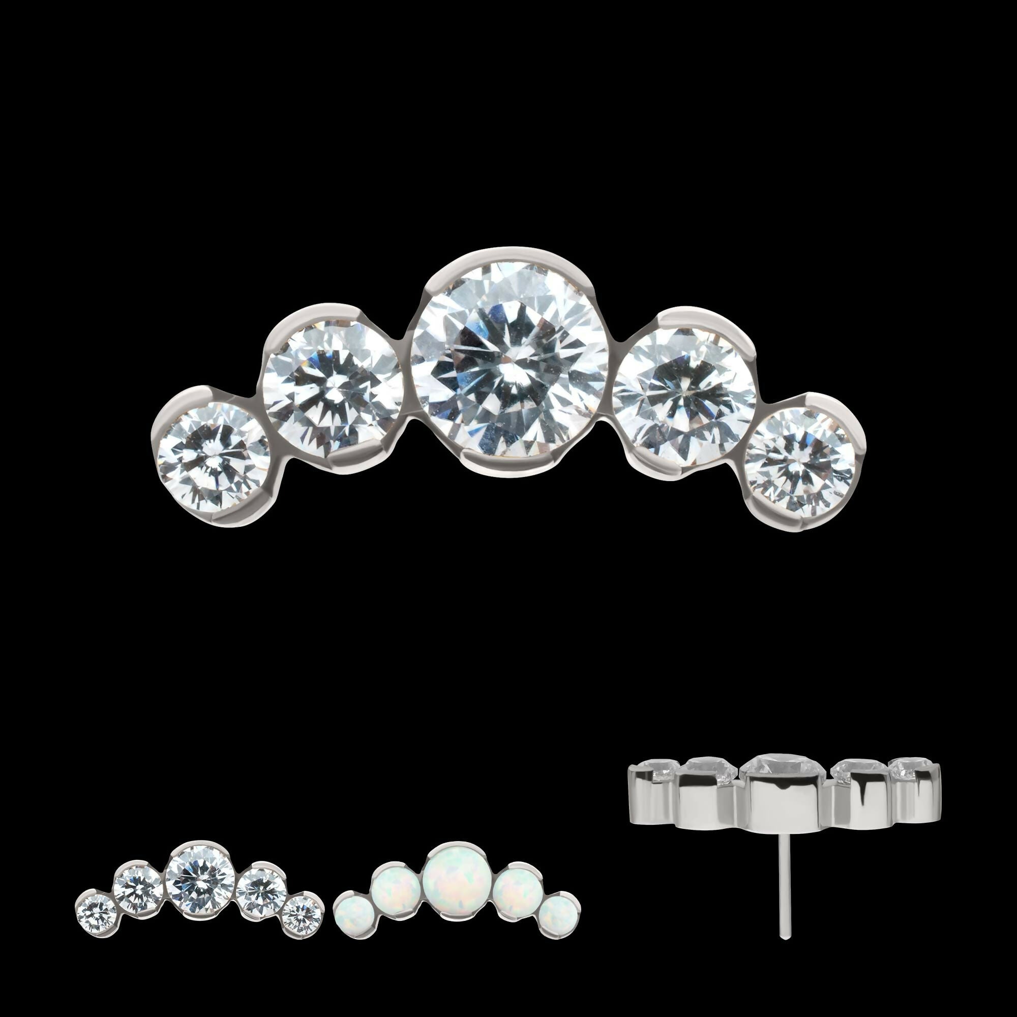 Titanium Threadless Semi-Bezel Set Round Gem/Opal 5-Cluster Top