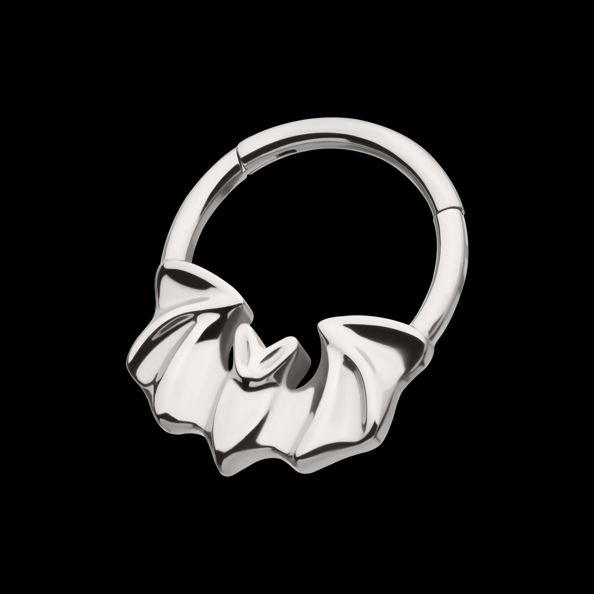 Flying Bat Front Facing Hinged Segment Clicker Hoop Earring / Nosering – Titanium