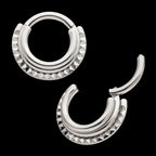 Terraced Triple Stack with Pyramid Stud Front Facing Hinged Segment Clicker Hoop Earring / Nosering – Titanium