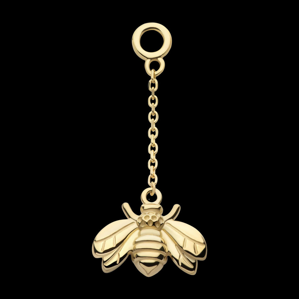 14Kt Yellow Gold Bee Dangle Charm with 10mm Chain
