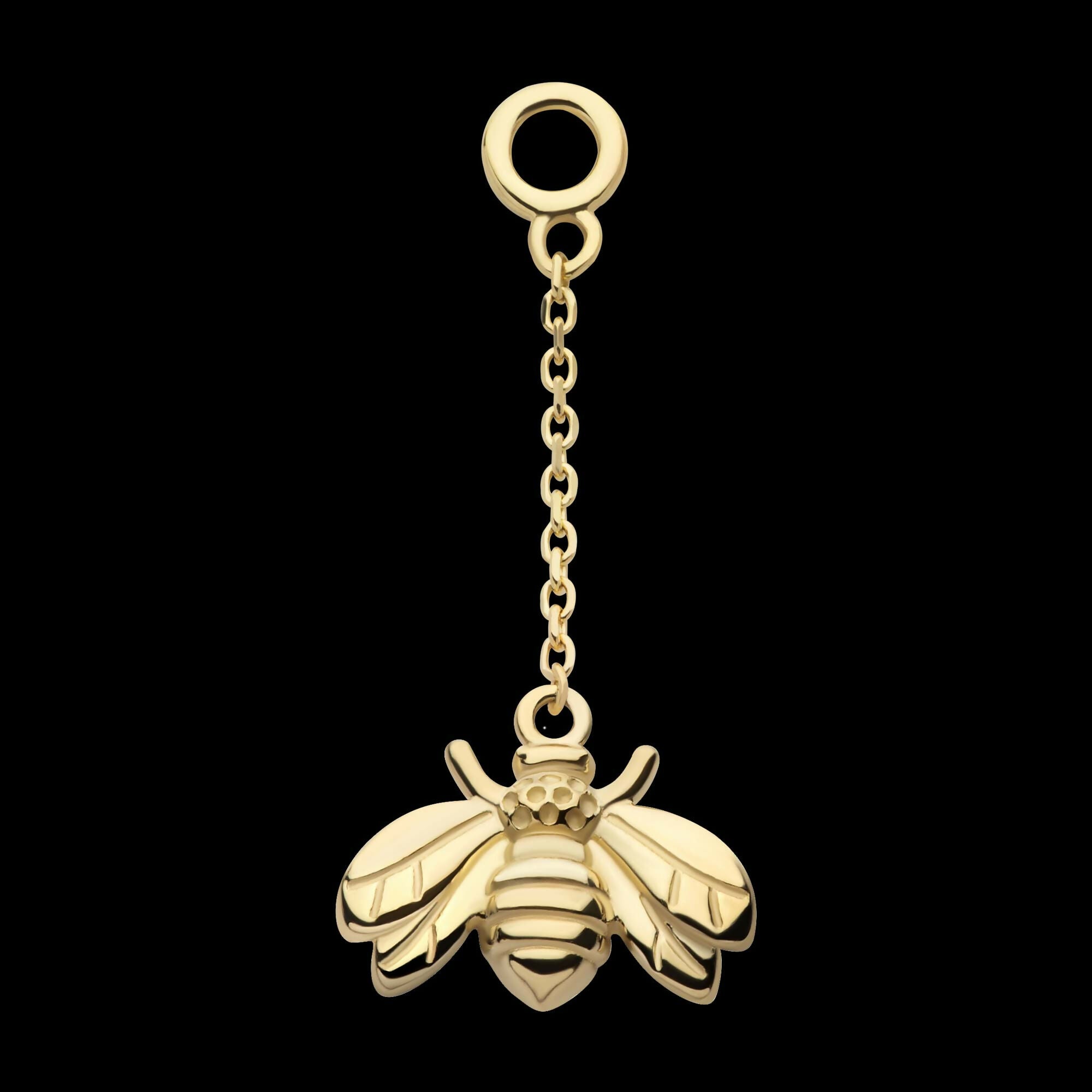 14Kt Yellow Gold Bee Dangle Charm with 10mm Chain