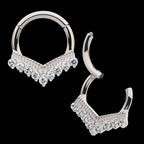9 Cluster Prong Set Round CZ Chevron Front Facing Hinged Segment Clicker Hoop Earring / Nosering – Titanium