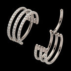 CNC Set Clear CZ Hoops Triple Row Side Facing Hinged Segment Clicker Earring / Nosering – Titanium