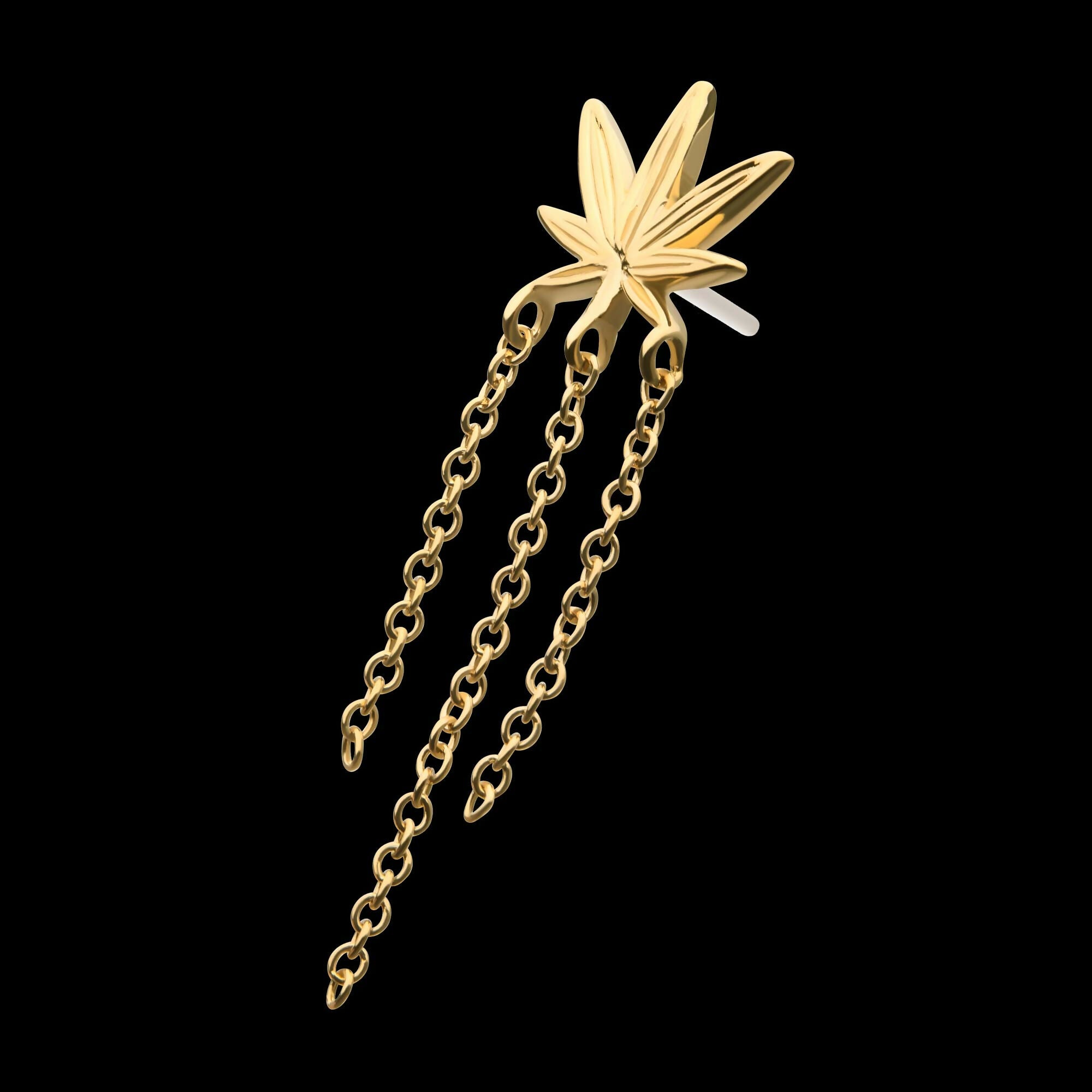 14Kt Yellow Gold Threadless Pot Leaf Top with Dangle Chains