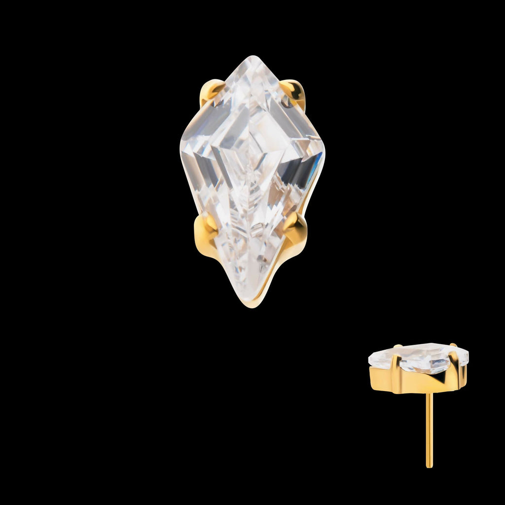 24Kt Gold PVD Titanium Threadless Prong Set Kite Shaped CZ Top