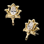 14Kt Yellow Gold Threadless with Clear Gem Lotus Top