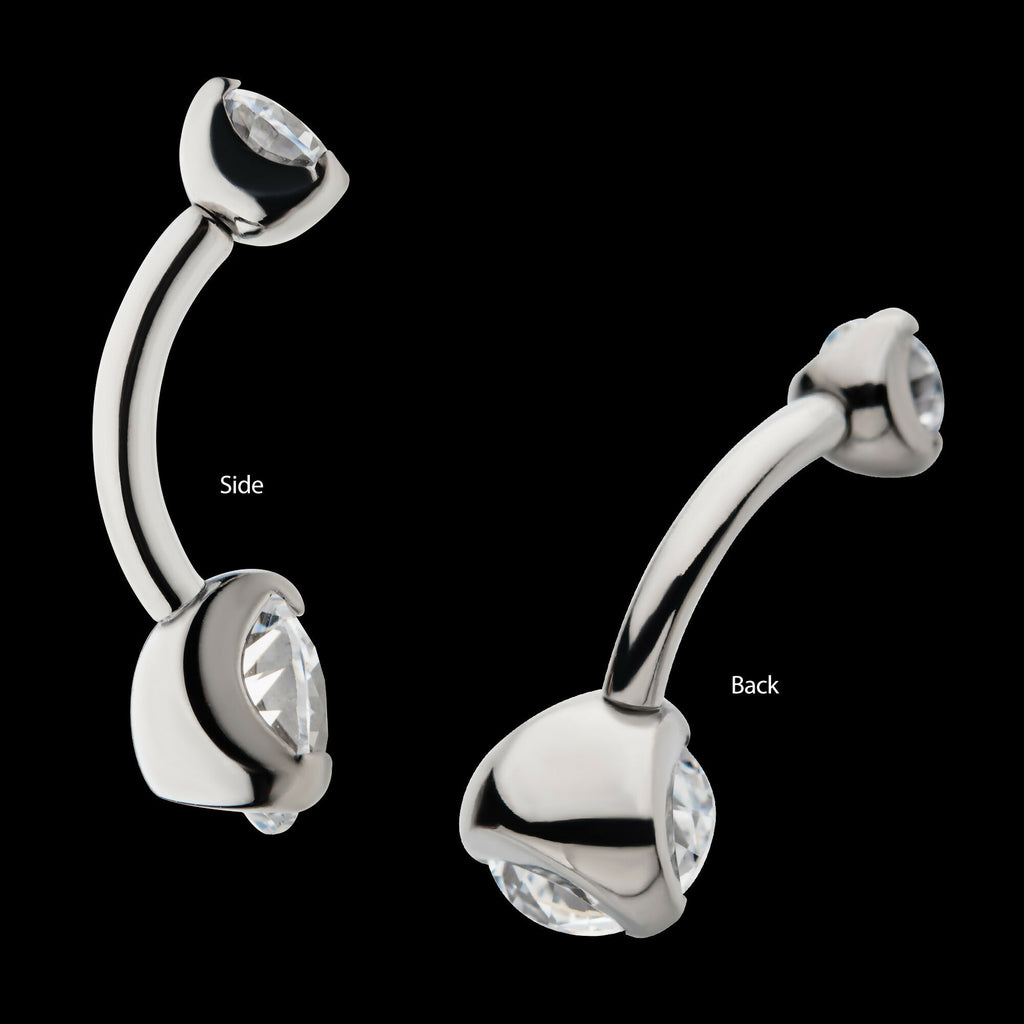 Internally Threaded with Prong Set Round AAA CZ Fixed Navel Earring / Nosering – Titanium