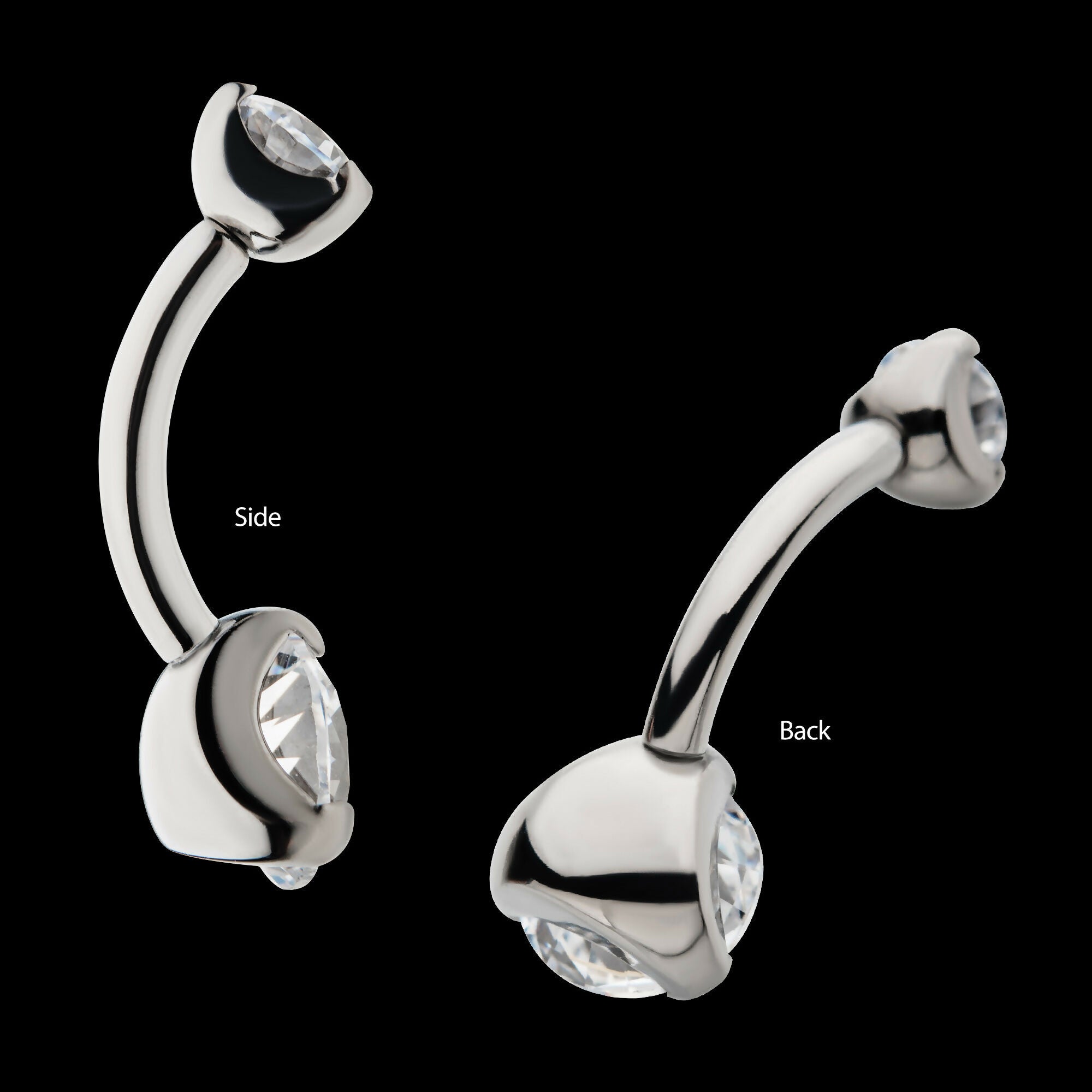 Internally Threaded with Prong Set Round AAA CZ Fixed Navel Earring / Nosering – Titanium