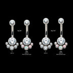 Internally Threaded with 5 Bezel Set Round CZ/Synthetic Opal Terraced Cluster Fixed Navel Earring / Nosering – Titanium