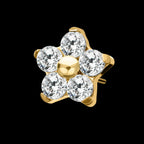 24Kt Gold PVD Titanium Threadless Prong Set Gem 5-Petal Flower Top