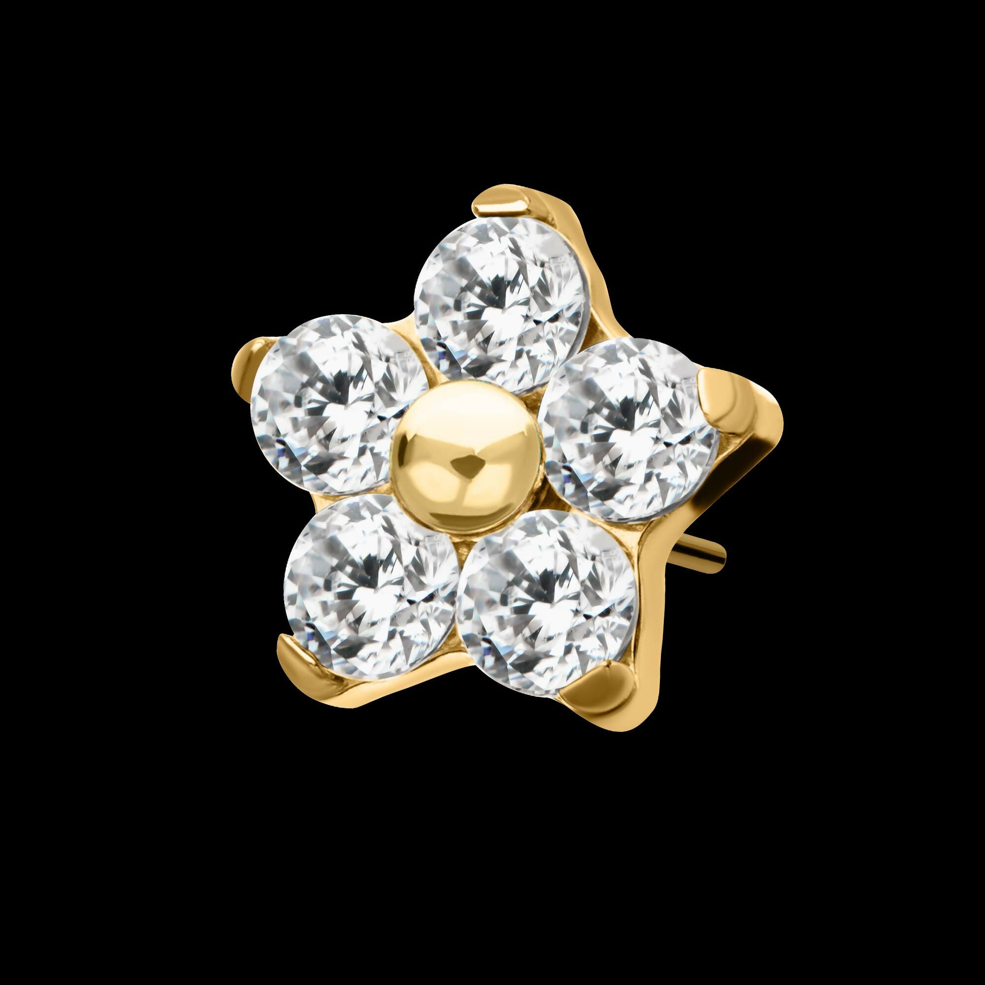 24Kt Gold PVD Titanium Threadless Prong Set Gem 5-Petal Flower Top