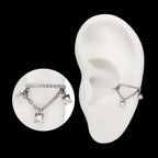 Pave Gem Hoop with Three Prong Set Gem Chain Dangle Hinged Segment Clicker Earring / Nosering – Titanium