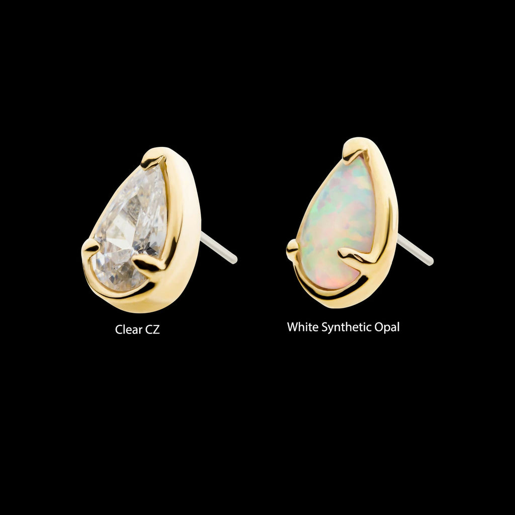 14Kt Gold Threadless with Prong Set Pear-Shaped CZ/Synthetic Opal/Stone Top