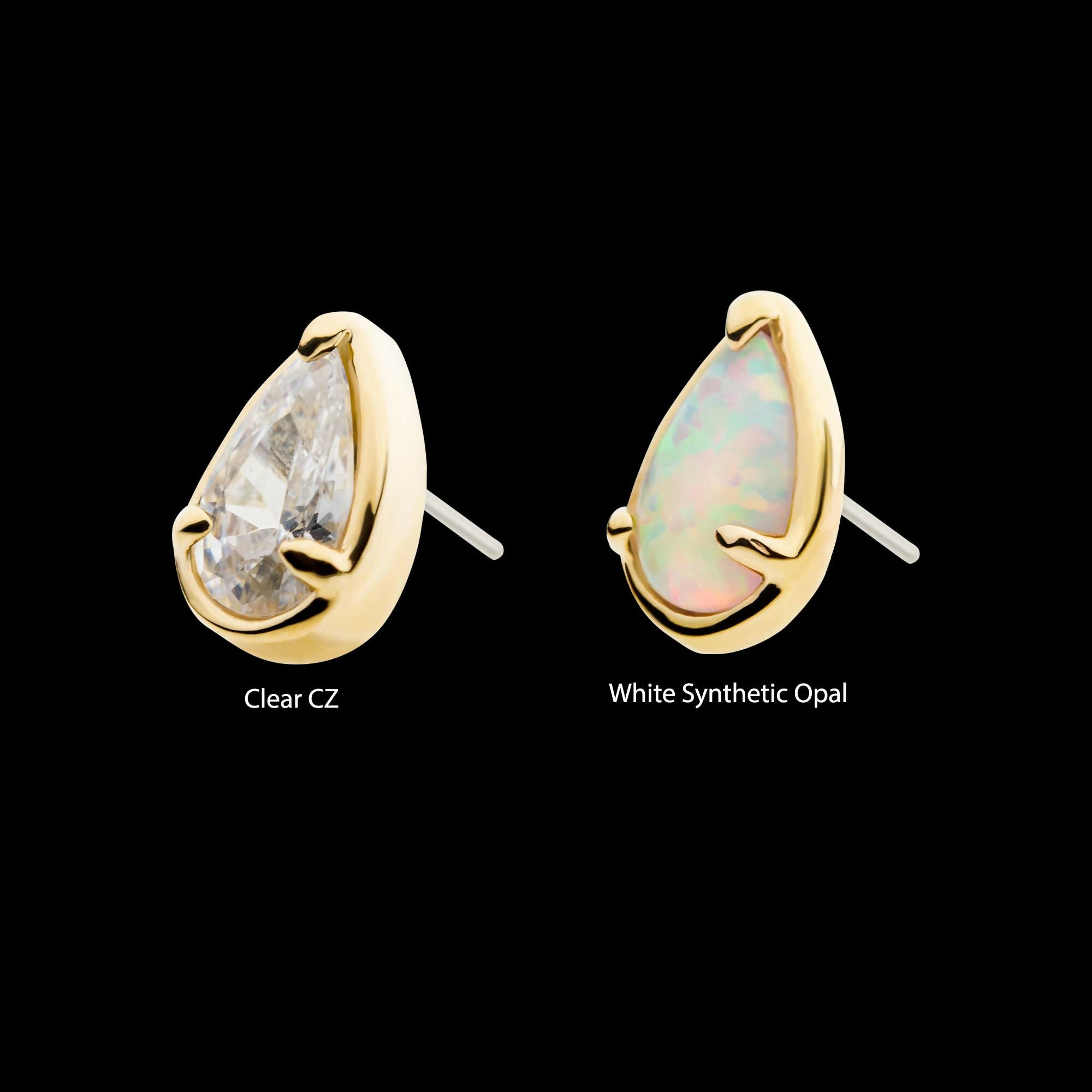 14Kt Gold Threadless with Prong Set Pear-Shaped CZ/Synthetic Opal/Stone Top
