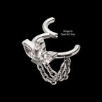 Triple Marquise Gem Cluster Hoop with 2-Tier Chain Dangle Hinged Segment Clicker Earring / Nosering – Titanium