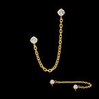 24Kt Gold PVD Titanium Threadless Double Prong Set Gem Top with Rolo Chain Dangle