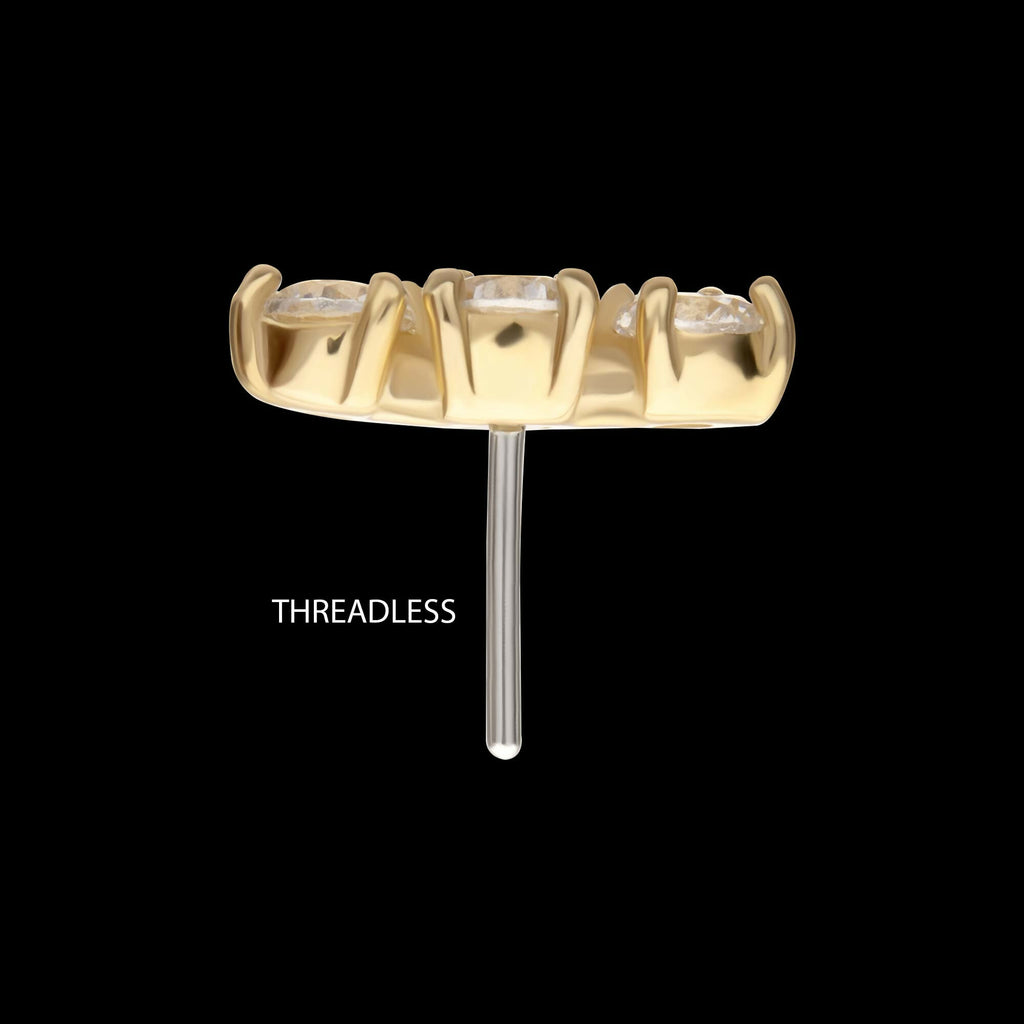 14Kt Gold Threadless Centered Gem Curved Cluster Top