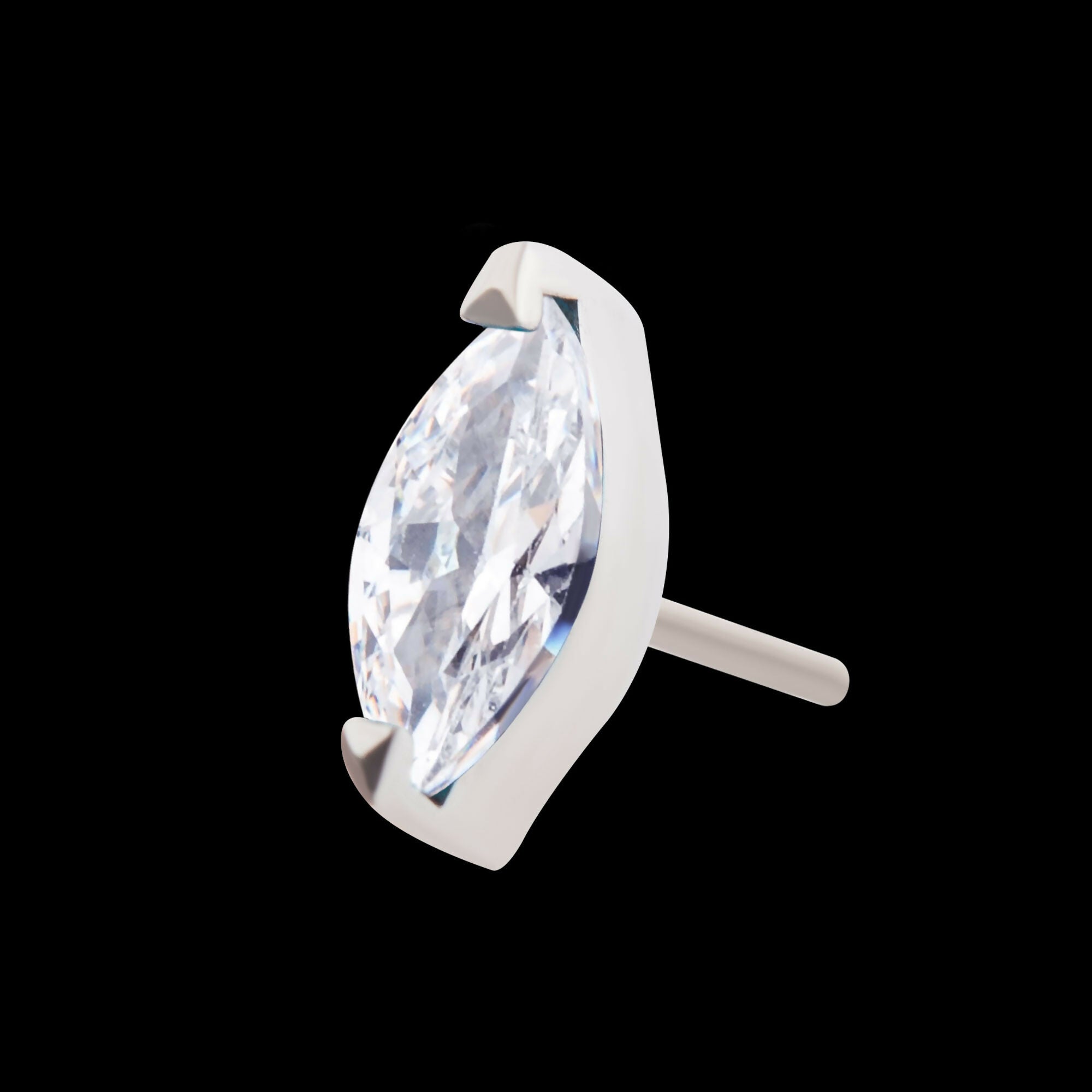 Titanium Threadless with 2-Prong Marquise CZ Top