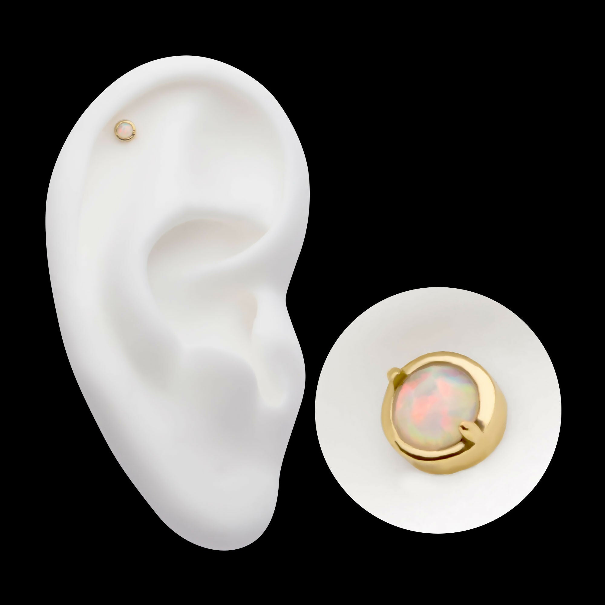 14Kt Yellow Gold Threadless with 2-Prong Set White Opal Round Top