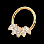 24Kt Gold PVD Titanium 5-Cluster Marquise CZ Front Facing Hinged Segment Clicker Hoop Earring / Nosering