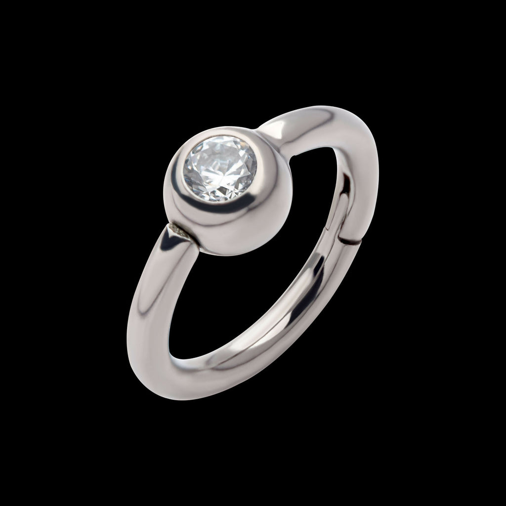 Bezel Set Round Gem Side Facing Hinged Segment Clicker Hoop Earring / Nosering – Titanium